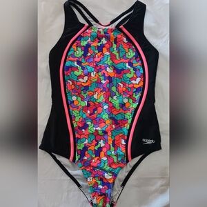 3/10 SPEEDO Colorful One Piece Swimsuit Girls 16 EUC